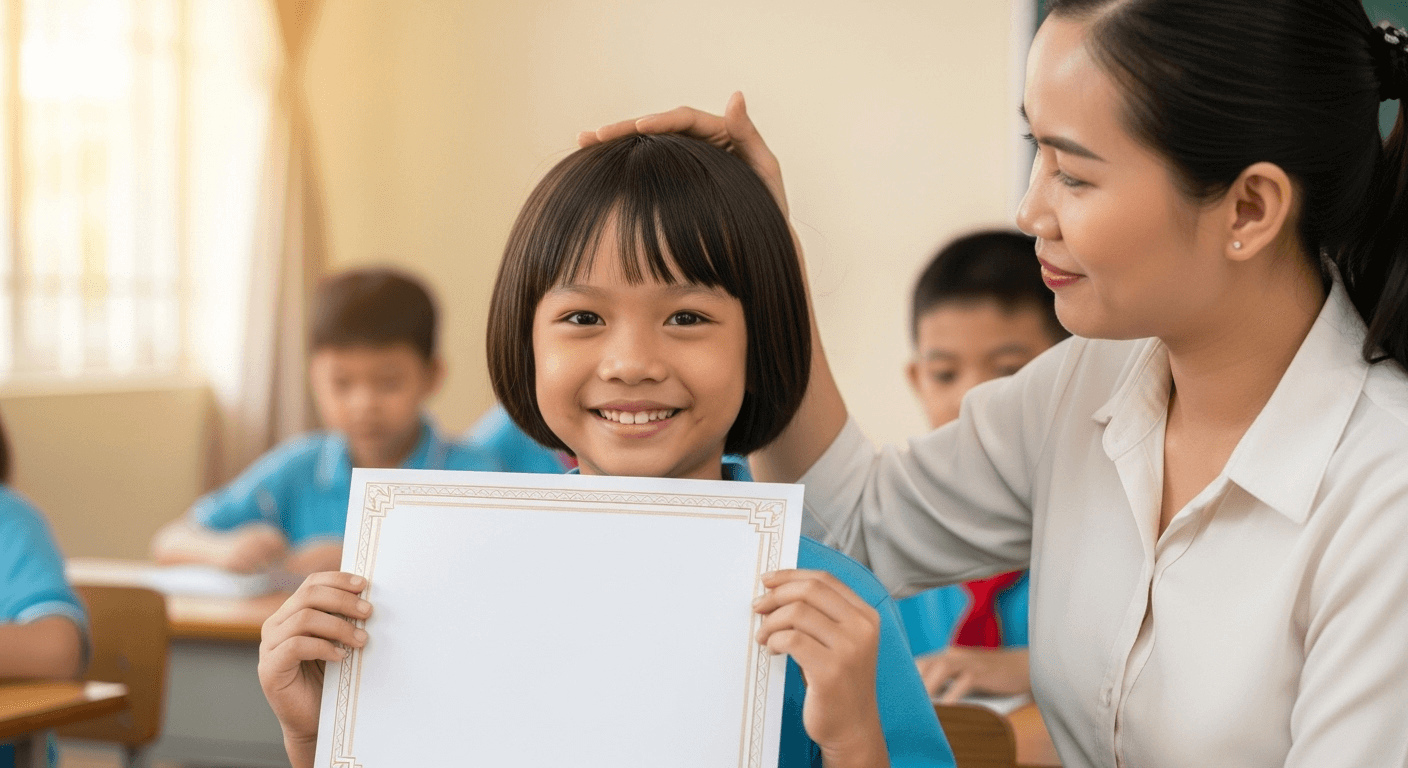 Mẫu thư khen học sinh tiểu học với ngôn ngữ thân thiện, gần gũi