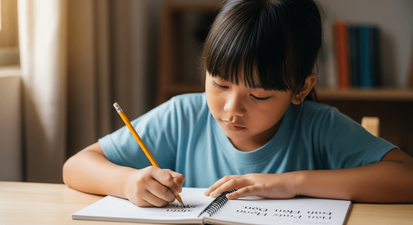 Hướng dẫn trẻ cầm bút và ngồi đúng tư thế khi luyện chữ lớp 1