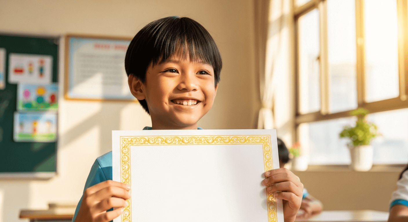 Mẫu bằng khen online cho bé tiền tiểu học