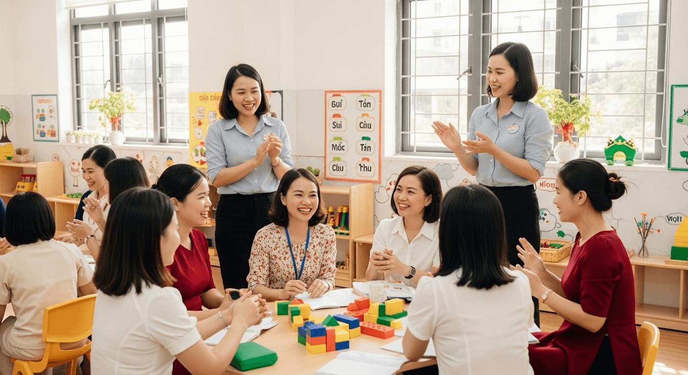 Trung Tâm Đào Tạo Giáo Viên Tiền Tiểu Học Tại TPHCM Giáo viên hướng dẫn trẻ tiền tiểu học học chữ