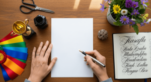 Ban tay nguoi lon viet thu khen len to giay trang