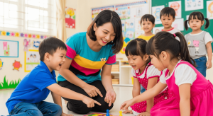 Co giao Viet Nam huong dan tre choi tro hoc tap