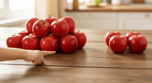 So sánh số lượng táo giữa hai nhóm để thấy sự khác biệt