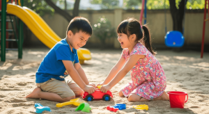 Hai tre em Viet Nam vui ve chia se do choi trong san choi