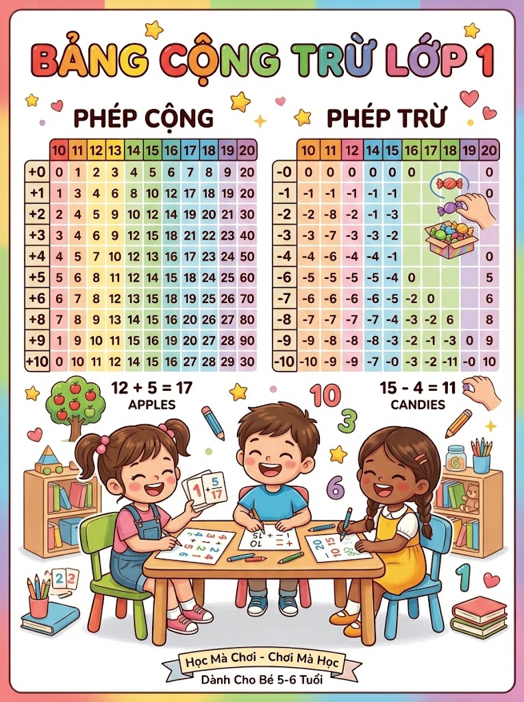 Bảng Cửu Chương Cộng Trừ Lớp 1