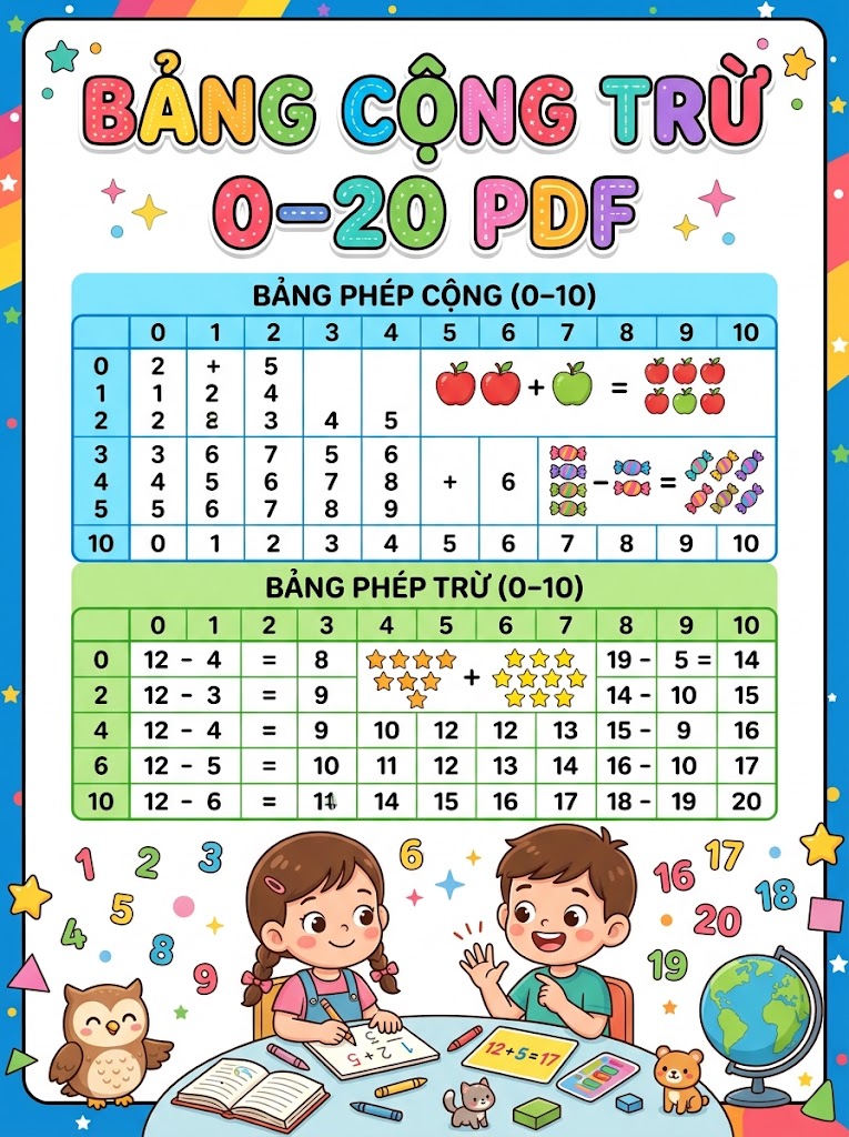 Bảng Cộng Trừ Trong Phạm Vi 20 PDF