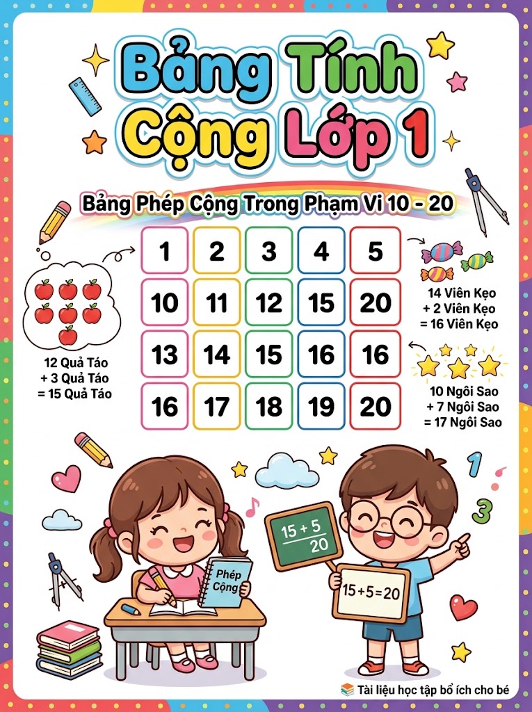 Bảng Tính Cộng Cho Bé Lớp 1