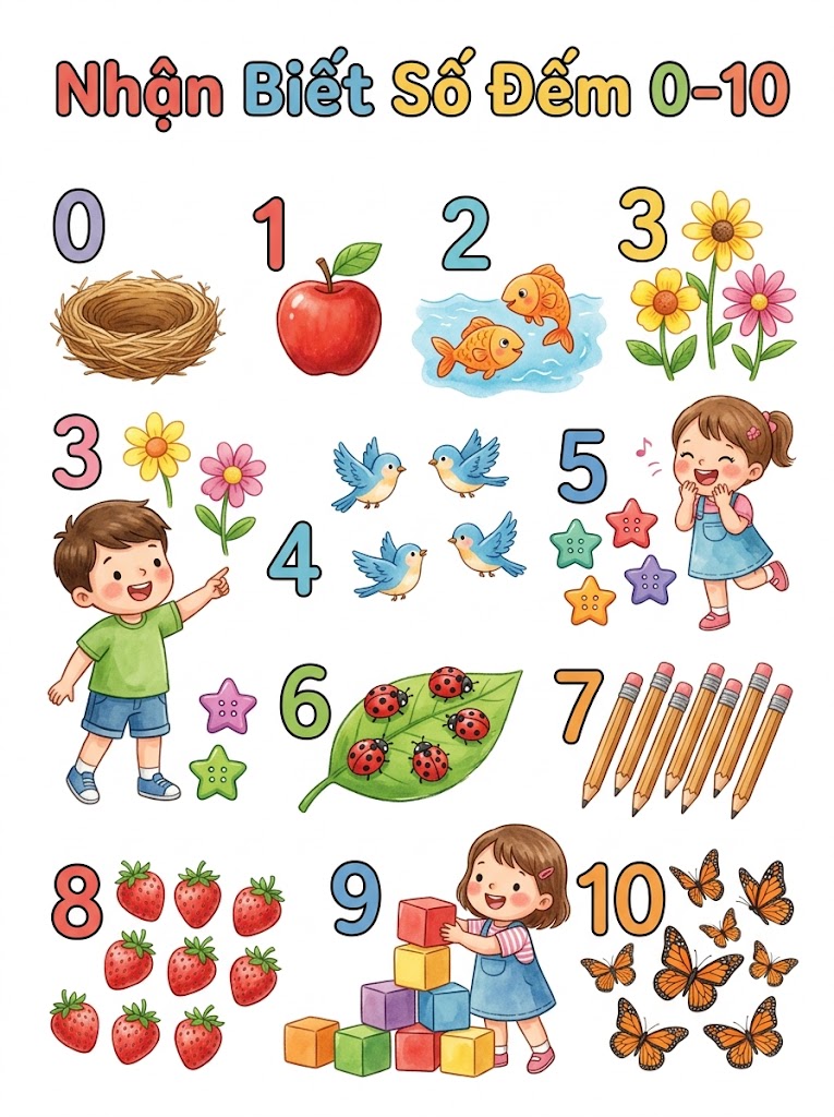 Nhận biết số đếm 0–10 cho bé 4–5 tuổi